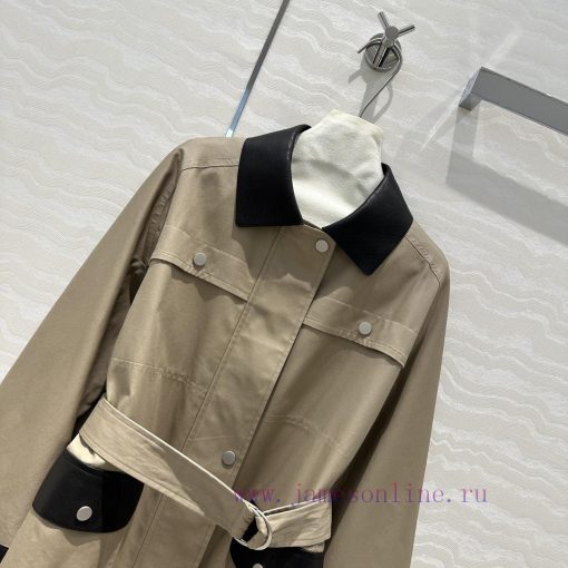 High End AW70719 H Majia Patchwork Collar Workwear Pocket Long Windbreaker With 100% Lychee Gra 17p25s95 - Image 3