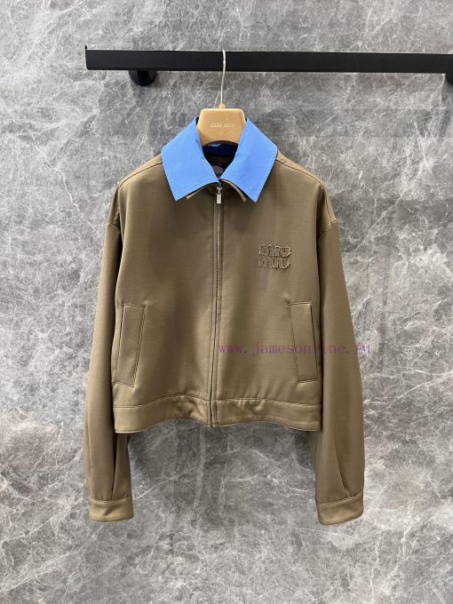 ZW60339 Miu Miu 25Ss Early Spring New Retro Casual Chest Letter Color Blocked Lapel Short Jacke w8wo1nlh