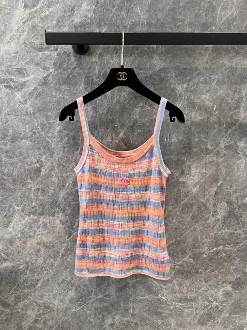 ZT60351 Chanel 25Ss Early Spring New Hollow Stripe Knitted Tank Top | Customized Wool Knitted M bichvbet - Image 2