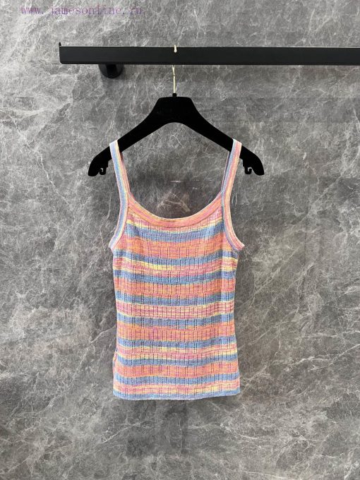 ZT60351 Chanel 25Ss Early Spring New Hollow Stripe Knitted Tank Top | Customized Wool Knitted M bichvbet - Image 3