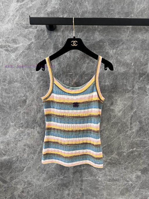 ZT60351 Chanel 25Ss Early Spring New Hollow Stripe Knitted Tank Top | Customized Wool Knitted M 1nb4lc9u