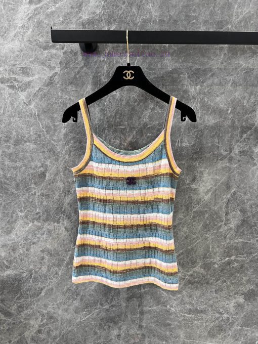 ZT60351 Chanel 25Ss Early Spring New Hollow Stripe Knitted Tank Top | Customized Wool Knitted M 1nb4lc9u - Image 2