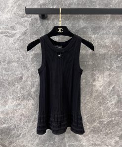ZT60353 Chanel 25P Early Spring New 3D Pattern Knitted Tank Top | Produced U-neck Knitted Tank 2jssan5t