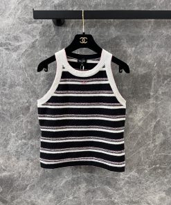 ZT60355 Chanel 25P Early Spring Hidden New Knitted Stripe Tank Top | Produced Shoulder Digging 42tlql69