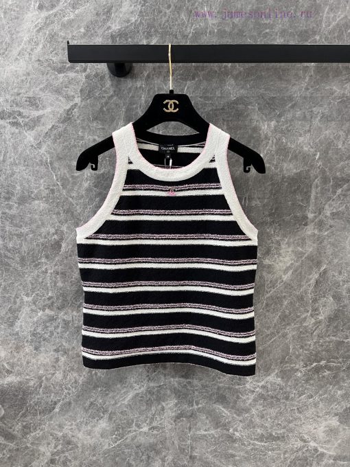 ZT60355 Chanel 25P Early Spring Hidden New Knitted Stripe Tank Top | Produced Shoulder Digging 42tlql69