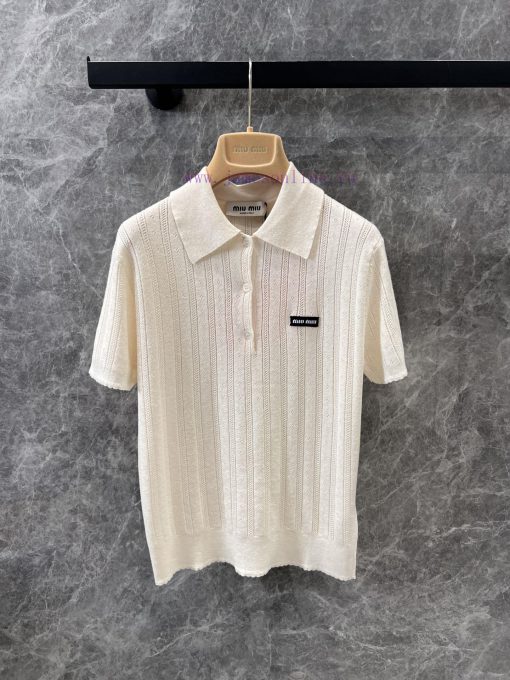 ZT60357 Miu Miu 25Ss Early Spring New Micro Label Hollow Polo Short Sleeve Knitted Shirt 丨 YB D l9bbz6gy - Image 2