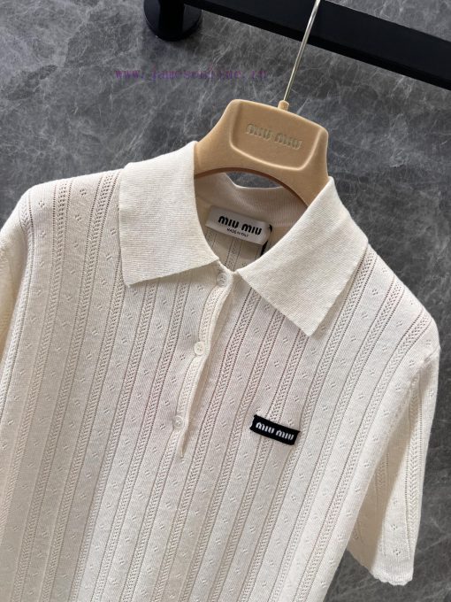 ZT60357 Miu Miu 25Ss Early Spring New Micro Label Hollow Polo Short Sleeve Knitted Shirt 丨 YB D l9bbz6gy - Image 4