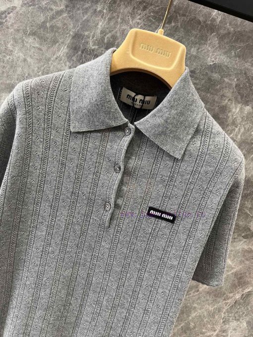 ZT60357 Miu Miu 25Ss Early Spring New Micro Label Hollow Polo Short Sleeve Knitted Shirt 丨 YB D aj2gyqal - Image 4