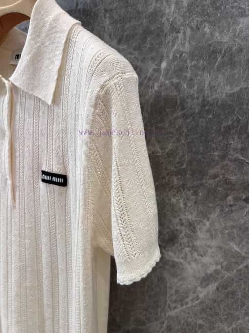 ZT60357 Miu Miu 25Ss Early Spring New Micro Label Hollow Polo Short Sleeve Knitted Shirt 丨 YB D l9bbz6gy - Image 7