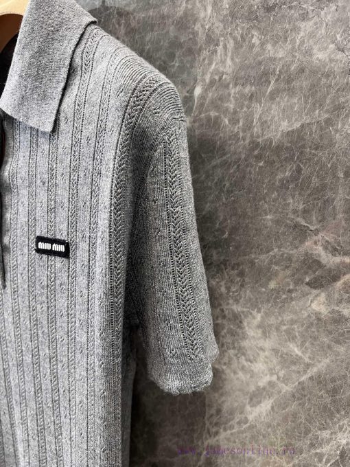 ZT60357 Miu Miu 25Ss Early Spring New Micro Label Hollow Polo Short Sleeve Knitted Shirt 丨 YB D aj2gyqal - Image 7
