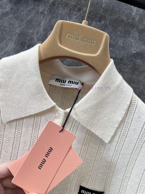 ZT60357 Miu Miu 25Ss Early Spring New Micro Label Hollow Polo Short Sleeve Knitted Shirt 丨 YB D l9bbz6gy - Image 9