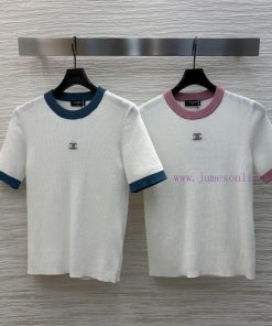 CT75817 Chanel 25 Early Spring New Collection Contrasting Round Neck Knitted Short Sleeved Top xzizmwjz