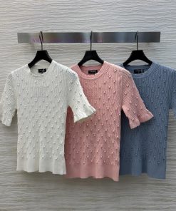 CT75818 Chanel 25 New Item Three-dimensional Pattern Knitted Short Sleeved Knitted Top With Cla 785s0bmg