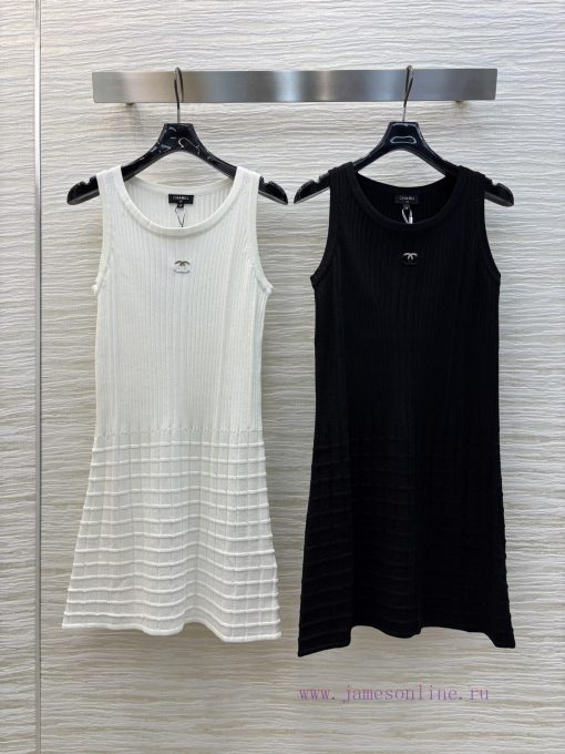 CL75820 Chanel 25 Spring/Summer New Product Solid Color Vertical Knitted Tank Top Skirt With De 40ngk854 - Image 2