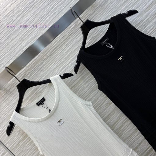 CL75820 Chanel 25 Spring/Summer New Product Solid Color Vertical Knitted Tank Top Skirt With De 40ngk854 - Image 3