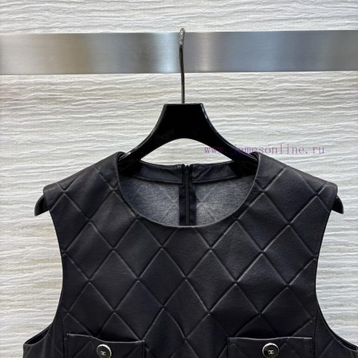 CL75821 Chanel 25 Spring/Summer Lingge Sheepskin Non - 䄂 Dress Round Neck Four Pocket Design Sh 4x9acx4c - Image 3