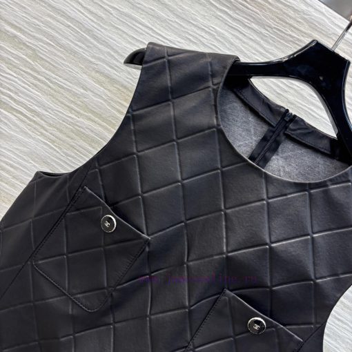 CL75821 Chanel 25 Spring/Summer Lingge Sheepskin Non - 䄂 Dress Round Neck Four Pocket Design Sh 4x9acx4c - Image 4
