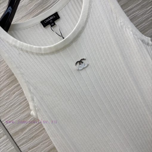 CL75820 Chanel 25 Spring/Summer New Product Solid Color Vertical Knitted Tank Top Skirt With De 40ngk854 - Image 6