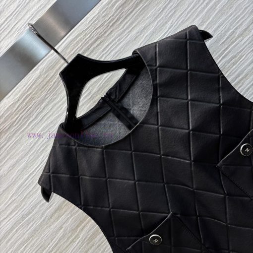 CL75821 Chanel 25 Spring/Summer Lingge Sheepskin Non - 䄂 Dress Round Neck Four Pocket Design Sh 4x9acx4c - Image 5