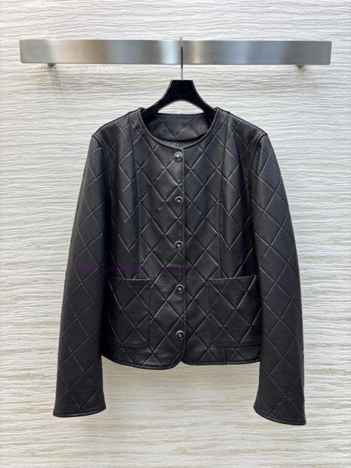 CW75825 Chanel 25 Spring/Summer Diamond Round Neck Leather Jacket With 100% Imported Lambskin B erpao123 - Image 2