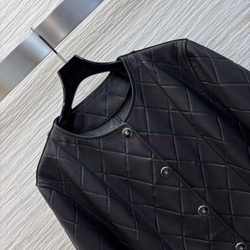 CW75825 Chanel 25 Spring/Summer Diamond Round Neck Leather Jacket With 100% Imported Lambskin B erpao123 - Image 6