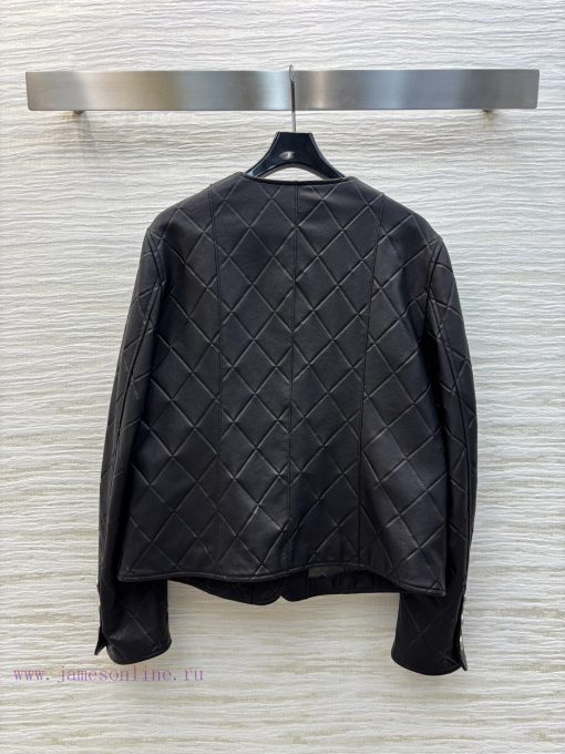 CW75825 Chanel 25 Spring/Summer Diamond Round Neck Leather Jacket With 100% Imported Lambskin B erpao123 - Image 9