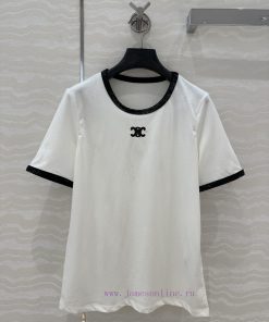 AT75838 CE Triumphal Arch Embroidered Bead Short Sleeve T-shirt Imported Pure Cotton Fabric Wit szlak262