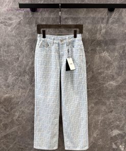 ZK60359 Fendi25Ss Early Spring New Light Colored Jacquard Full Print Straight Leg Jeans 丨 Made 7mh467sh