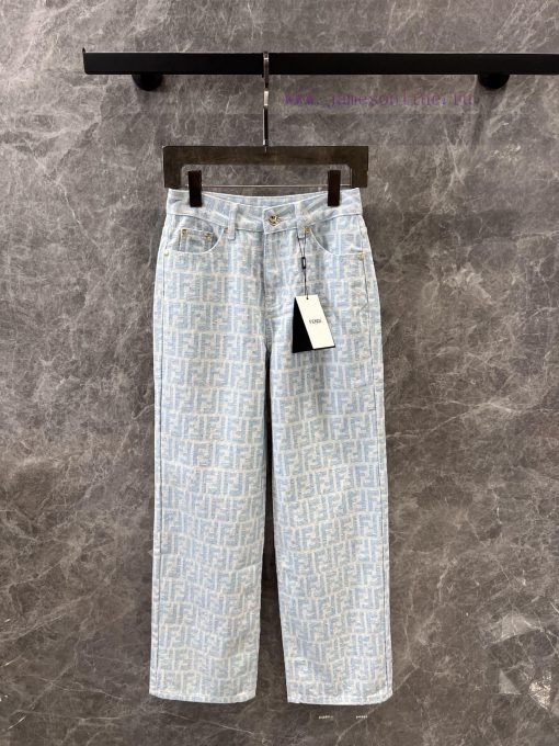 ZK60359 Fendi25Ss Early Spring New Light Colored Jacquard Full Print Straight Leg Jeans 丨 Made 7mh467sh - Image 2