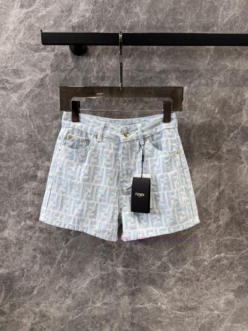 ZK60360 Fendi 25Ss Early Spring New Light Color Jacquard Full Print Denim Shorts 丨 Produced Wit 75q58oc5