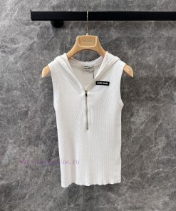 ZT60361 Miu Miu 25Ss Early Spring New Micro Label Zipper Knitted Hoodie Tank | Produced Hoodie 38au0twi
