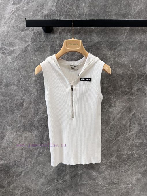 ZT60361 Miu Miu 25Ss Early Spring New Micro Label Zipper Knitted Hoodie Tank | Produced Hoodie 38au0twi
