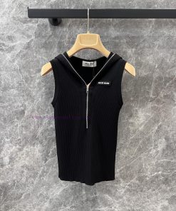 ZT60361 Miu Miu 25Ss Early Spring New Micro Label Zipper Knitted Hoodie Tank | Produced Hoodie k1mm229m