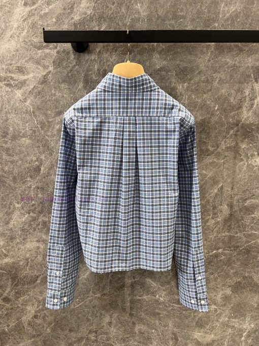 ZC60363 Miu Miu 25Ss Early Spring New Retro College Style Vertical Striped Blue Checkered Shirt i9k9uswe - Image 3