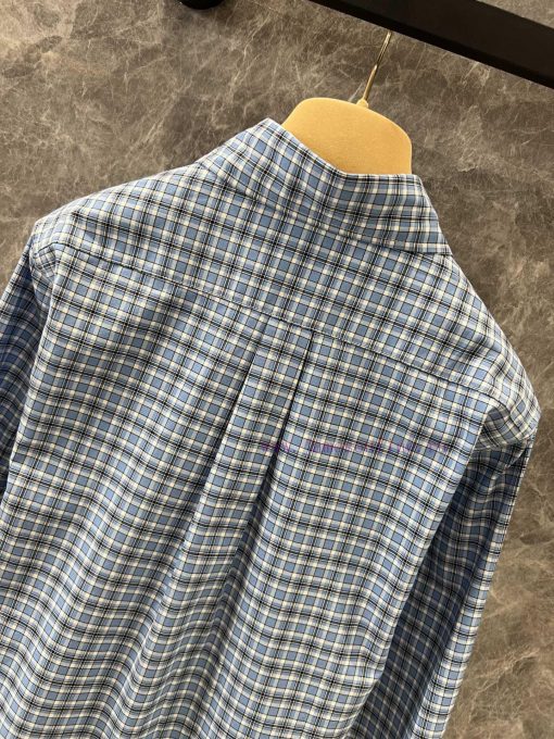 ZC60363 Miu Miu 25Ss Early Spring New Retro College Style Vertical Striped Blue Checkered Shirt i9k9uswe - Image 5