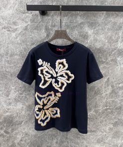 ZT60365 MaxM * Ra 25Ss Early Spring New Versatile Embroidered Pattern Round Neck Short Sleeve T i0fb8j9c