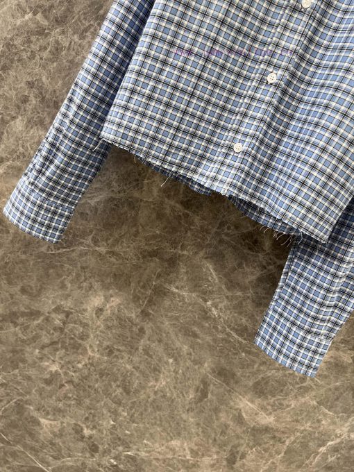 ZC60363 Miu Miu 25Ss Early Spring New Retro College Style Vertical Striped Blue Checkered Shirt i9k9uswe - Image 7
