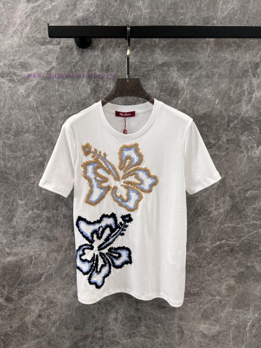 ZT60365 MaxM * Ra 25Ss Early Spring New Versatile Embroidered Pattern Round Neck Short Sleeve T i2j0no6x