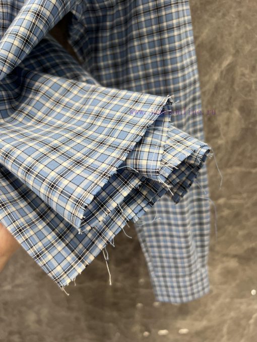 ZC60363 Miu Miu 25Ss Early Spring New Retro College Style Vertical Striped Blue Checkered Shirt i9k9uswe - Image 9