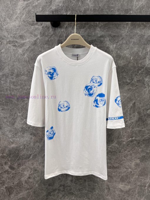 ZT60366 Burberry 25Ss Summer New Rose Printed Short Sleeve Loose Edition Round Neck T-shirt | D cxsc7bor