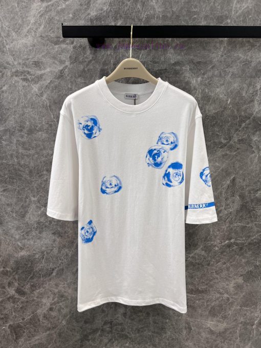 ZT60366 Burberry 25Ss Summer New Rose Printed Short Sleeve Loose Edition Round Neck T-shirt | D cxsc7bor - Image 2