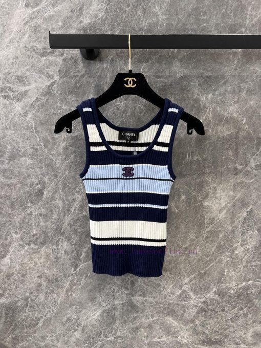 ZT60371 Chanel 25Ss Spring/Summer New Women's Round Neck Short Striped Strap Tank Top | Produce hk0dgxq9 - Image 2