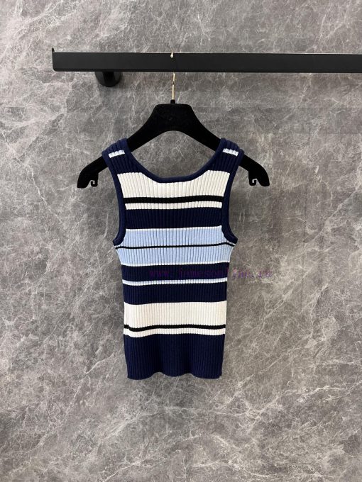 ZT60371 Chanel 25Ss Spring/Summer New Women's Round Neck Short Striped Strap Tank Top | Produce hk0dgxq9 - Image 3