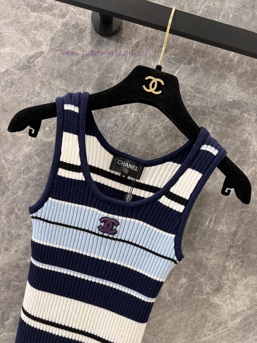 ZT60371 Chanel 25Ss Spring/Summer New Women's Round Neck Short Striped Strap Tank Top | Produce hk0dgxq9 - Image 4