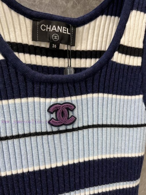 ZT60371 Chanel 25Ss Spring/Summer New Women's Round Neck Short Striped Strap Tank Top | Produce hk0dgxq9 - Image 6