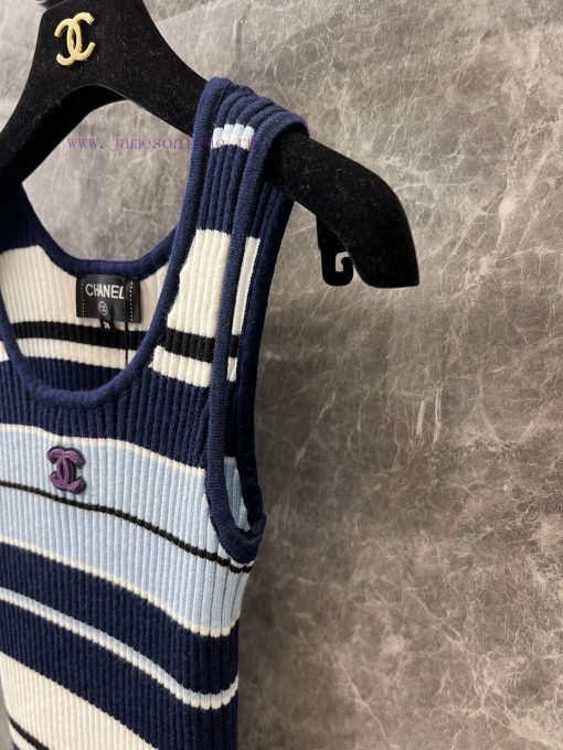 ZT60371 Chanel 25Ss Spring/Summer New Women's Round Neck Short Striped Strap Tank Top | Produce hk0dgxq9 - Image 7