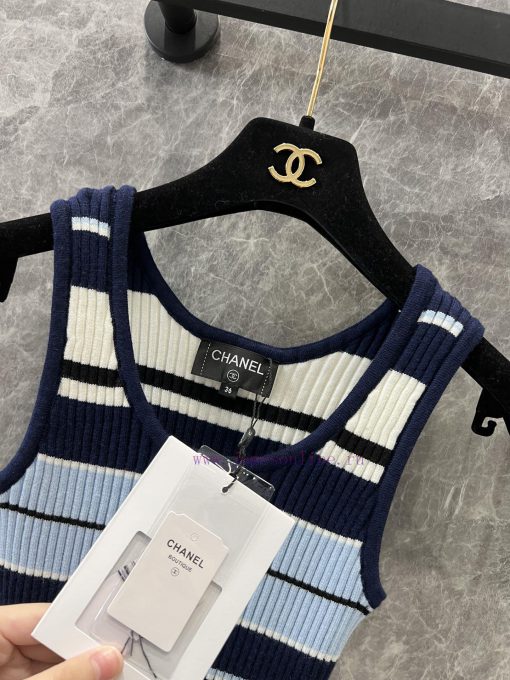 ZT60371 Chanel 25Ss Spring/Summer New Women's Round Neck Short Striped Strap Tank Top | Produce hk0dgxq9 - Image 9