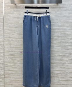 CK75855 Wa Home 25 Spring/Summer Letter Decoration Denim Wide Leg Pants Denim Washed Cotton Fab 7jewv4bq