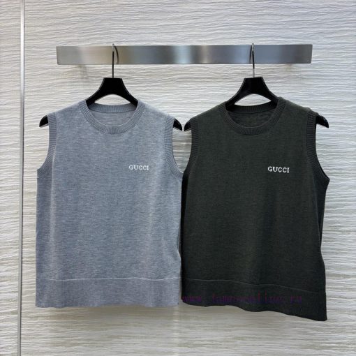 CT75857 Gucci 25 Spring/Summer New Collection Letter Decorated Round Neck Knitted Vest With Log mvds0yjn