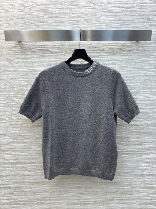 CT75858 Gucci 25 Early Spring New Collection Logo Round Neck Knitted Short Sleeved Top With Log 9ivgbc1y - Image 2